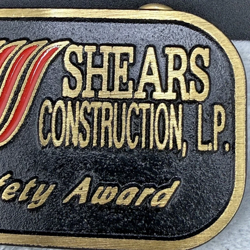 Vintage Shears Construction LP Safety Award Black Enamel‎ Gold Tone Dyna Buckle